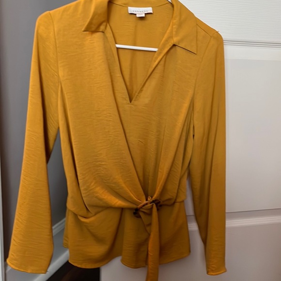 Topshop Tops - TOPSHOP mustard Belted Wrap Top Plunge Neck Size 6 S